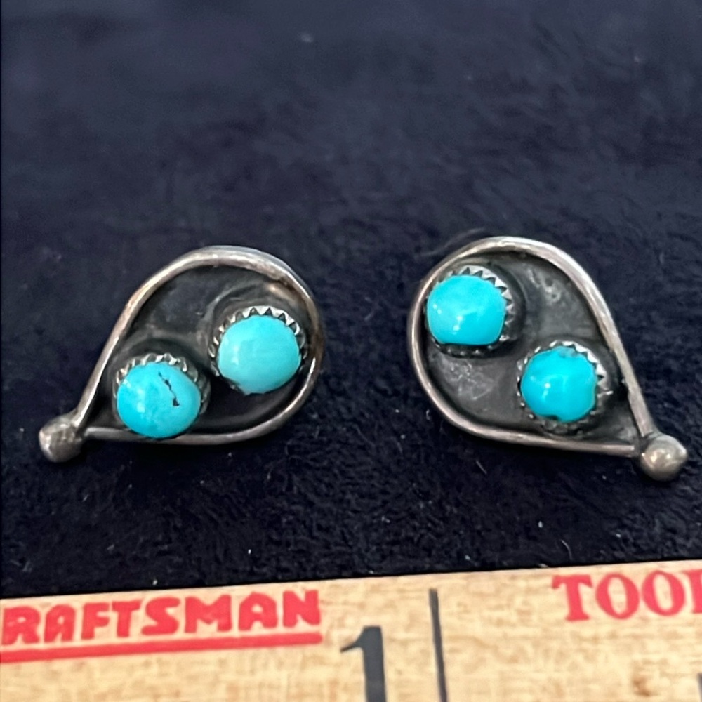 Vintage handmade unmarked sterling silver and turquoise earrings